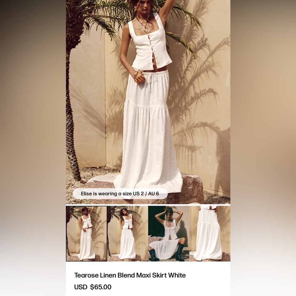 Princess Polly Tearose Linen White Maxi Skirt